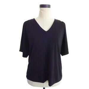 Banana Republic Womens Top Tee Black Flowy V Neck Smocked Shoulders Small S